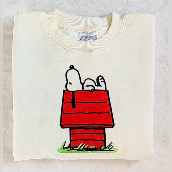 Peanuts Tops - Peanuts Snoopy and The Gang Spirit Jersey Style Embroidered Sweatshirt